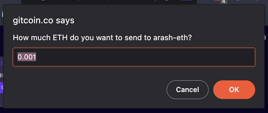 Tip amount selection dialog